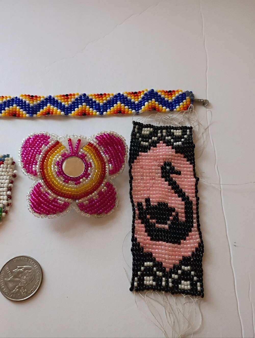 Native American Style Beaded Items - Bracelet, Pin, etc